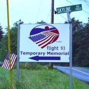 Sign directing visitors to the temporary Memorial of Flight 93.
