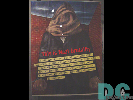A poster quoting a message from "Radio Berlin" speaking of what the Nazis have done. 