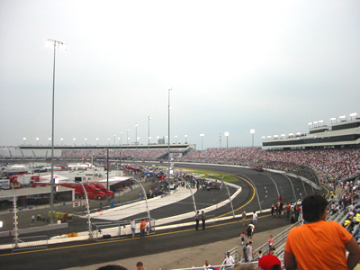 Cars flying around the track
