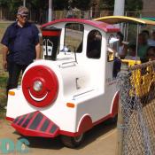 Children have fun taking a mini-train ride.