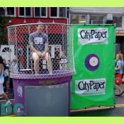 The crowd got the opportunity to dunk Loose Lips of the City Paper into the water