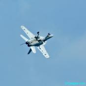 Semi-inverted F-15E Eagle with landing gear "down"