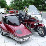This motorcycle with its side car was one of the most unique rides here.