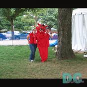 Smiling for the camera with a SCARY Haitian costume.