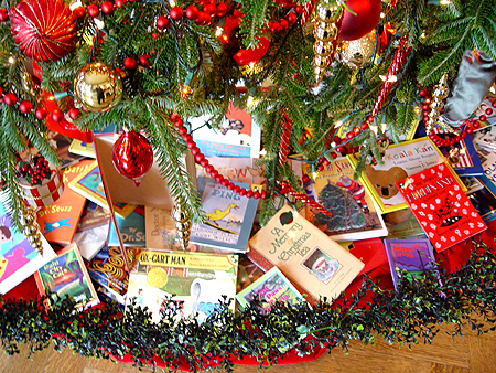 There were 350 children's books placed under the official tree.