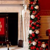 Fireplaces throughout the White House were decorated with garland and balls.