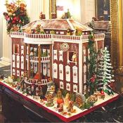 The original White House made from 80 pounds of gingerbread, 45 pounds of chocolate, and 30 pounds of marzipan.