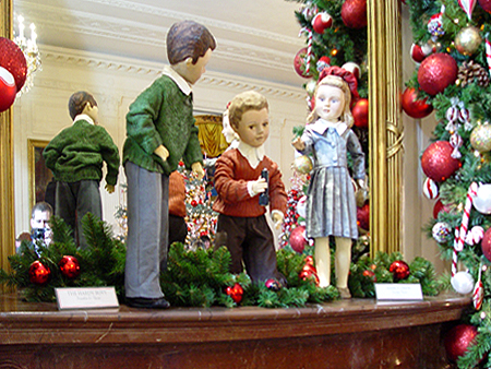 The Hardy Boys and Nancy Drew were displayed on the Southwest Mantel in the East Room.