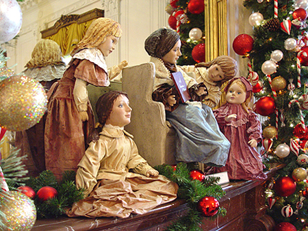 The characters from Little Women were displayed on the Northwest Mantel in the East Room.