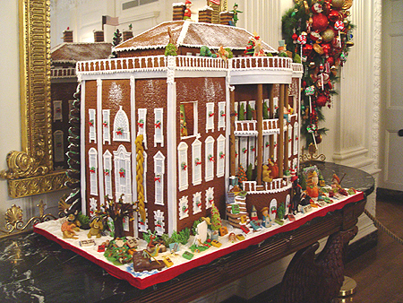 The original White House was displayed on the Eagle Table in the State Dining Room.