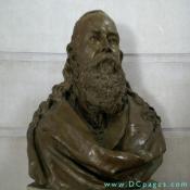 A closeup view of the Bronze Bust of Albert Pike.