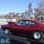 Another 1977 Ford Maverick sporting the Mickey Thompsons pulls up to the starting line, but which one wins?