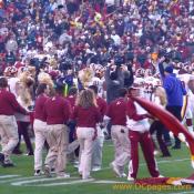 The Redskins team huddles up before the game.