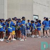 Students lining up to go inside the museum.