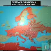A map displays all the areas of expansion of Germany. During the first three years of World War II, from September 1939 through November 1942, a series of military victories permitted Nazi domination of the European continent. 