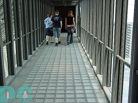 A glass window pained walkway in in the museum lists many of the different countries that were involved in this World War. 