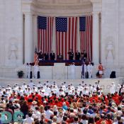 President George W. Bush, and Secretary of Defense Donald H. Rumsfeld addresses the audience during Memorial Day ceremonies at Arlington National Cemetery, May 29, 2006