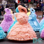 The fifty high school senior girls are wearing pastel-colored Antebellum hoop dresses for this year's
Inaugural Parade.